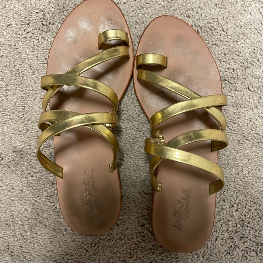 Loefflar Randall Gold Leather Slides. True To Size 7.5. Good Condition.